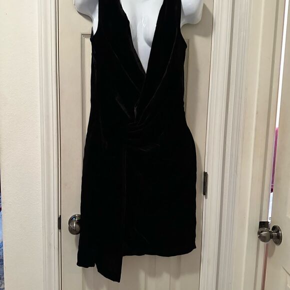 KENNETH COLE Velvet Twist Front Sleeveless Dress- - plunging V neck- black -Y2K - Picture 3 of 10